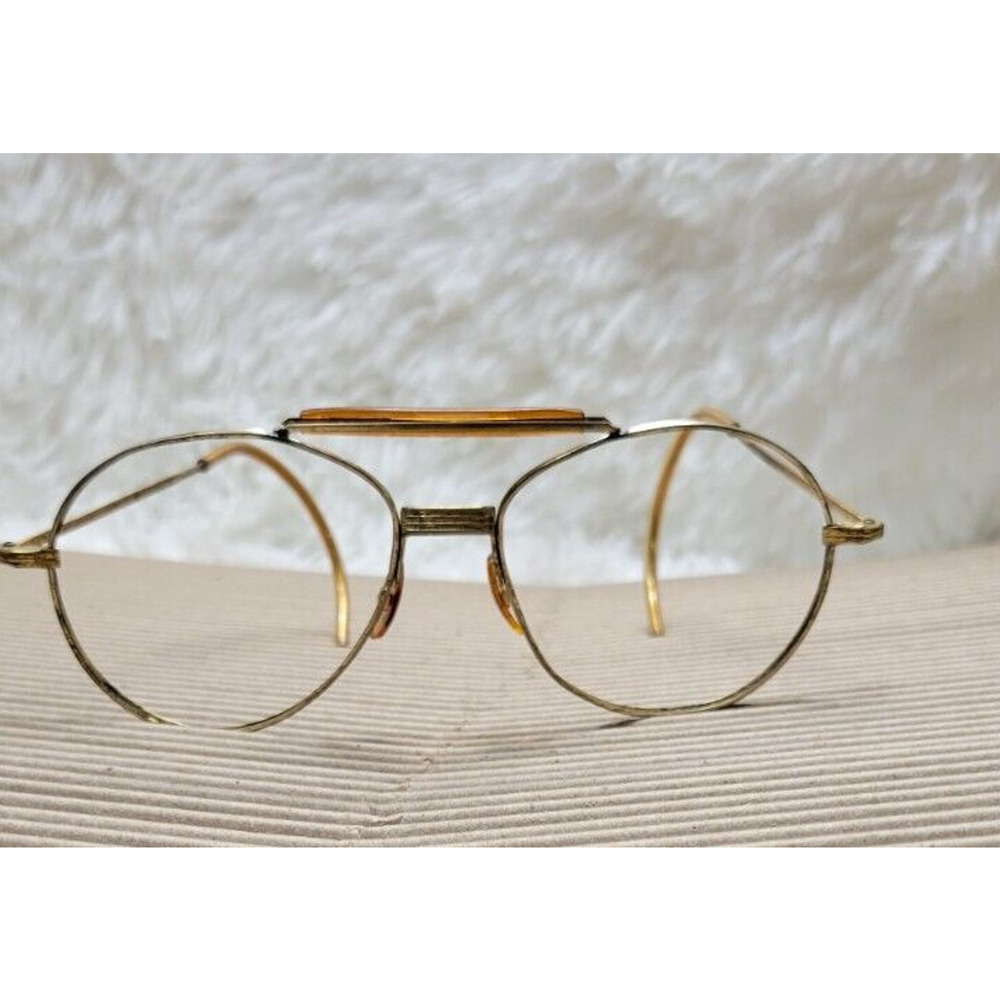 Vintage 60's Wire Aviator Gold Tone Curved Ear Glasses Frames ONLY NO GLASS